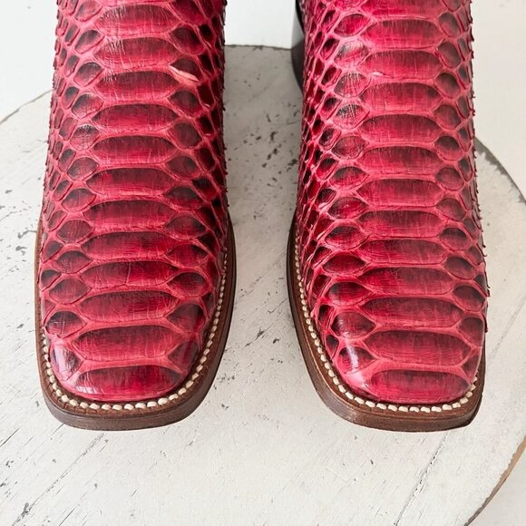 Rod Patrick Cowboy Boots Womens 10 AA Red Python Western Cowgirl Square Toe - Picture 6 of 12